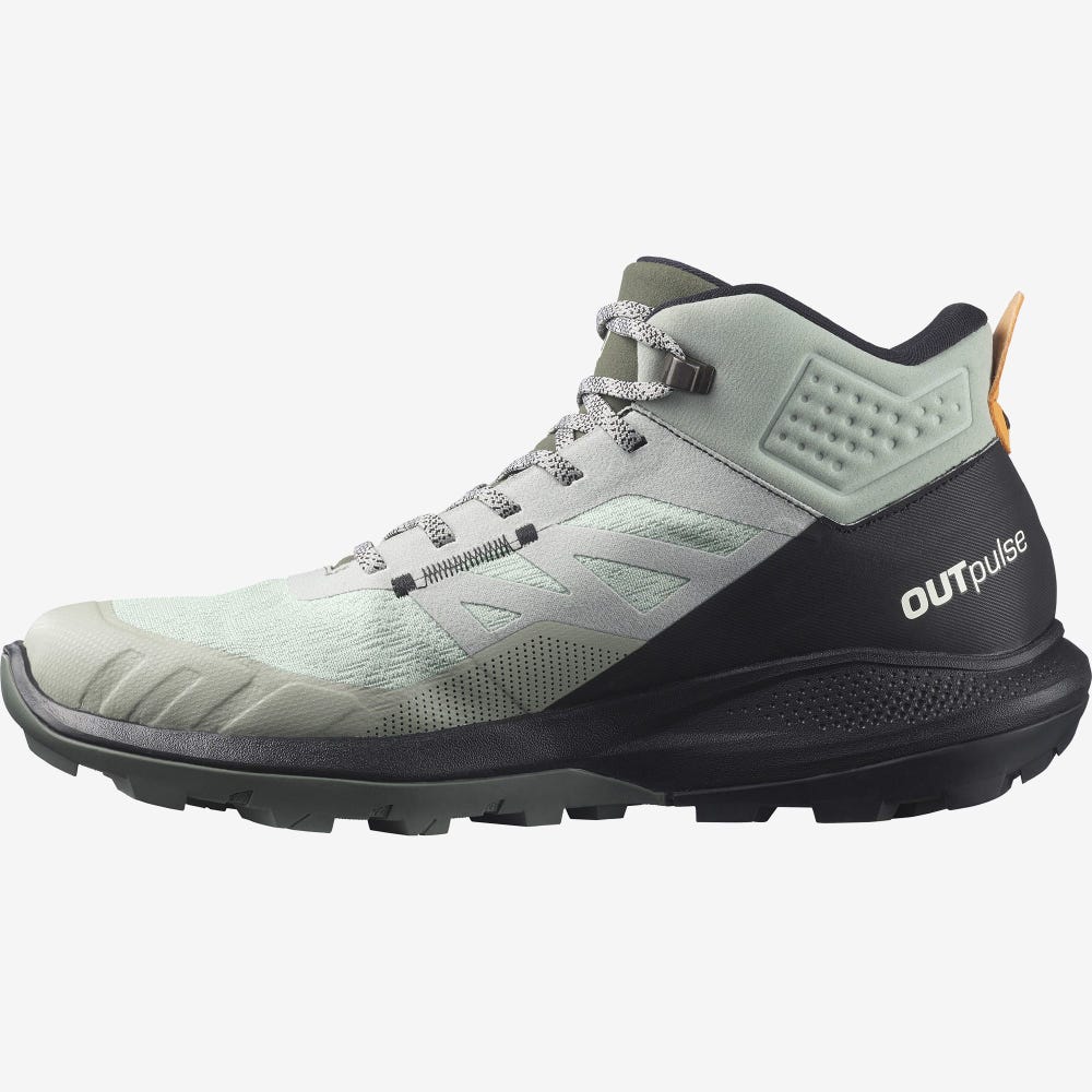 Salomon OUTPULSE MID GORE-TEX Férfi Túrabakancs Zöld/Fekete/Narancssárga | GHU570218